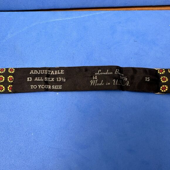 Vintage London Beau Silk Bow Tie Black Red Yellow Geometric Medallion Made USA - Picture 10 of 13